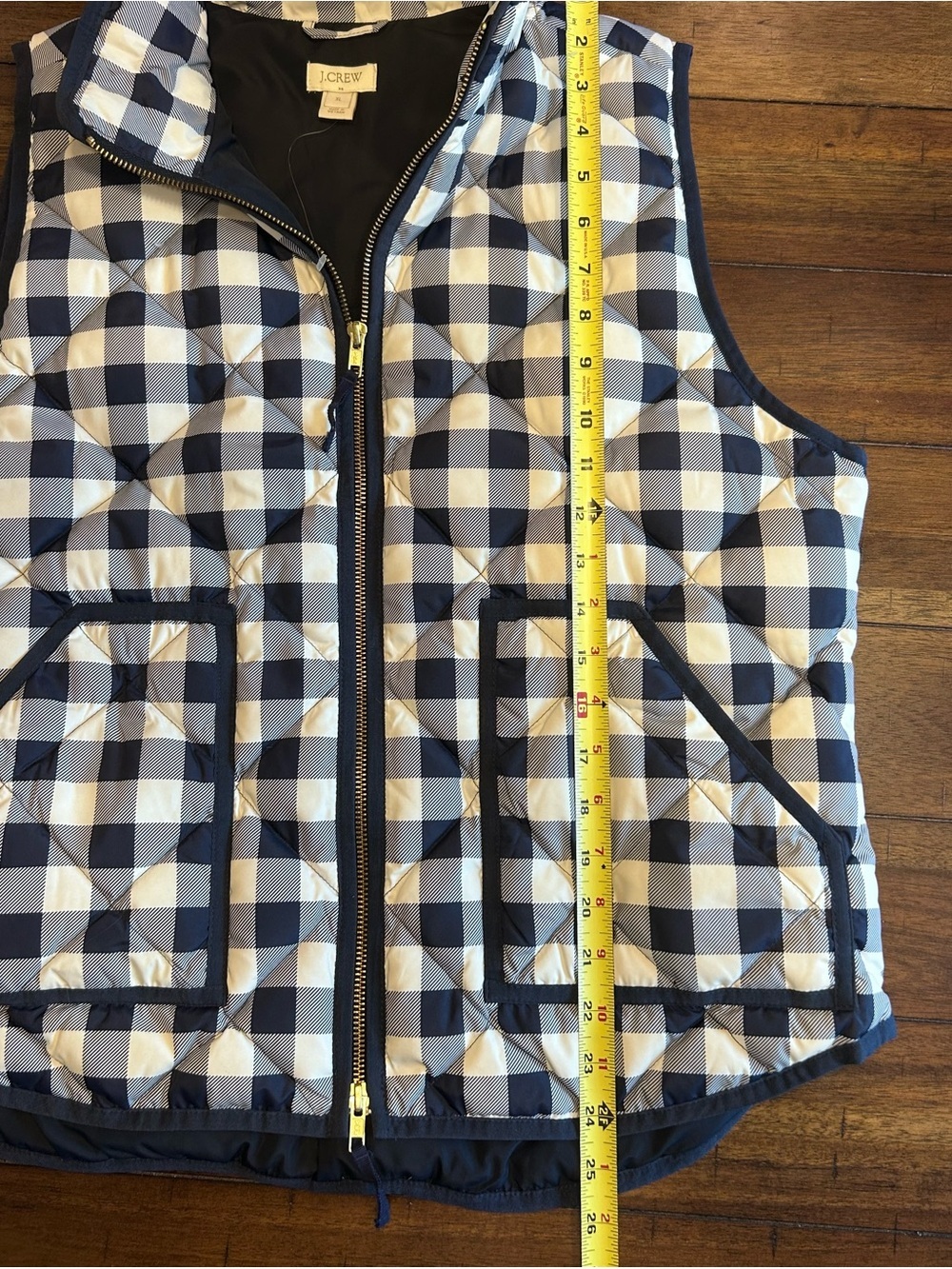J. Crew Quilted Vest Size XL Blue Cream Plaid Down Filled - Picture 5 of 8